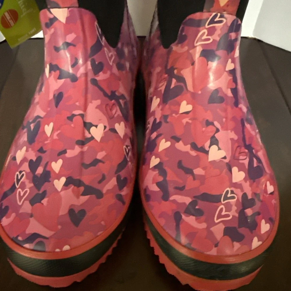 Western Chief Girls Boots Kids Sz 2/3‎ Waterproof Neoprene Pink Hearts Rain Snow